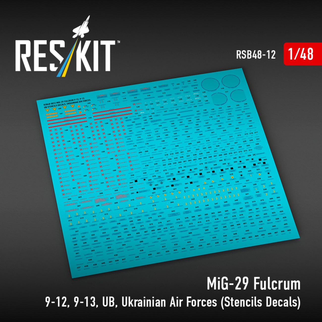 1:48 MiG-29 Fulcrum 9-12,9-13,UB, Ukrainian Air Forces (Stencils Decals)