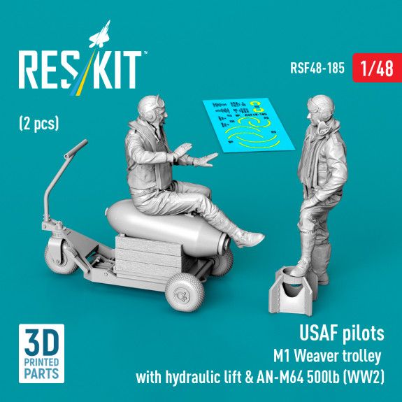 1:48 USAF pilots (2 pcs) & M1 Weaver trolley with hydraulic lift & AN-M64 500lb (WW2)