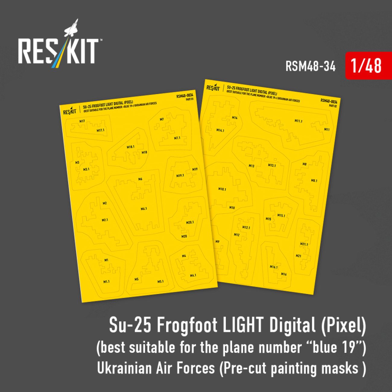 1:48 Su-25 Frogfoot LIGHT Digital (Pixel) (best suitable for the plane number “blue 19”) Ukrainian Air Forces (Pre-cut painting masks )