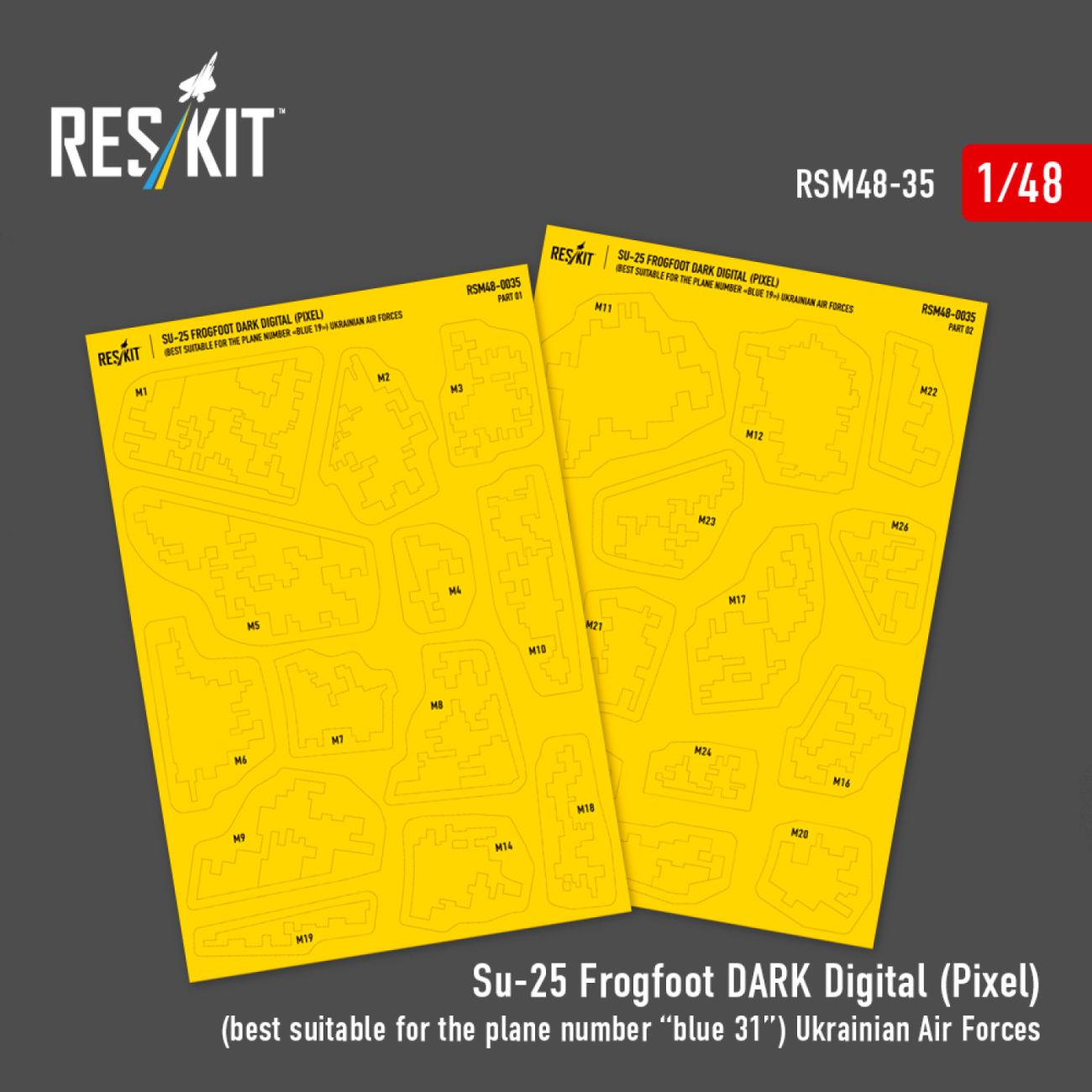 1:48 Su-25 Frogfoot DARK Digital (Pixel) (best suitable for the plane number “blue 31”) Ukrainian Air Forces (Pre-cut painting masks )