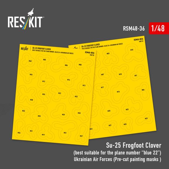 1:48 Su-25 Frogfoot Clover (best suitable for the plane number “blue 22”) Ukrainian Air Forces (Pre-cut painting masks )