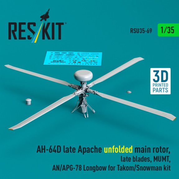 1:35 AH-64D late Apache unfolded main rotor, late blades, MUMT, AN/APG-78 Longbow for Takom/Snowman kit