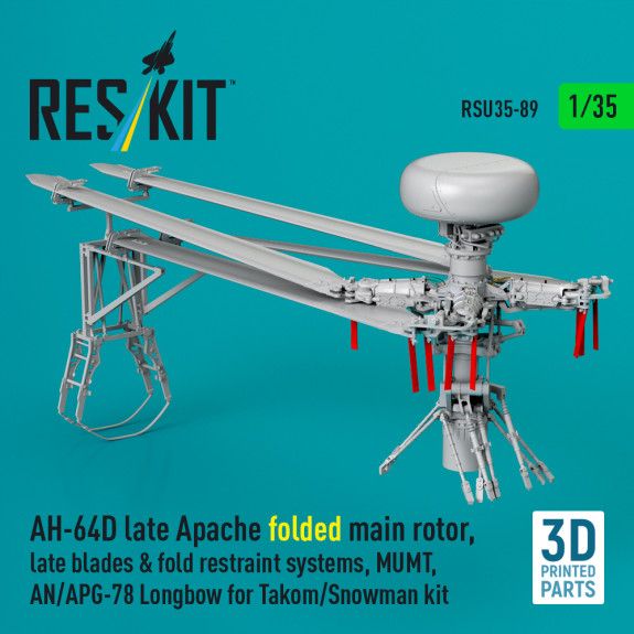 1:35 AH-64D late Apache folded main rotor, late blades & fold restraint systems, MUMT, AN/APG-78 Longbow for Takom/Snowman kit