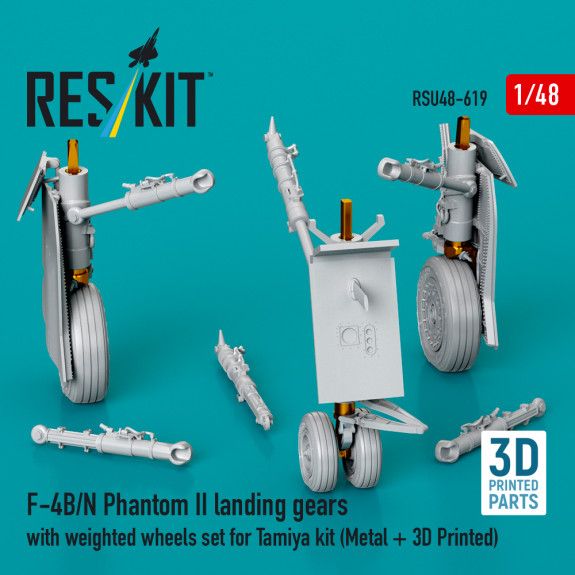 1:48 F-4B/N Phantom II landing gears with weighted wheels set for Tamiya kit (Metal + 3D Printed)
