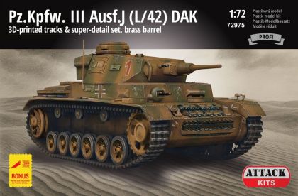 1:72 Pz.Kpfw. III Ausf.J (L/42) DAK 3D-printed tracks & super-detail set, brass barrel