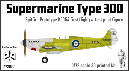 1:72 Supermarine Spitfire Prototype K5054 - Stage 1 (First Flight with Test Pilot Figure)