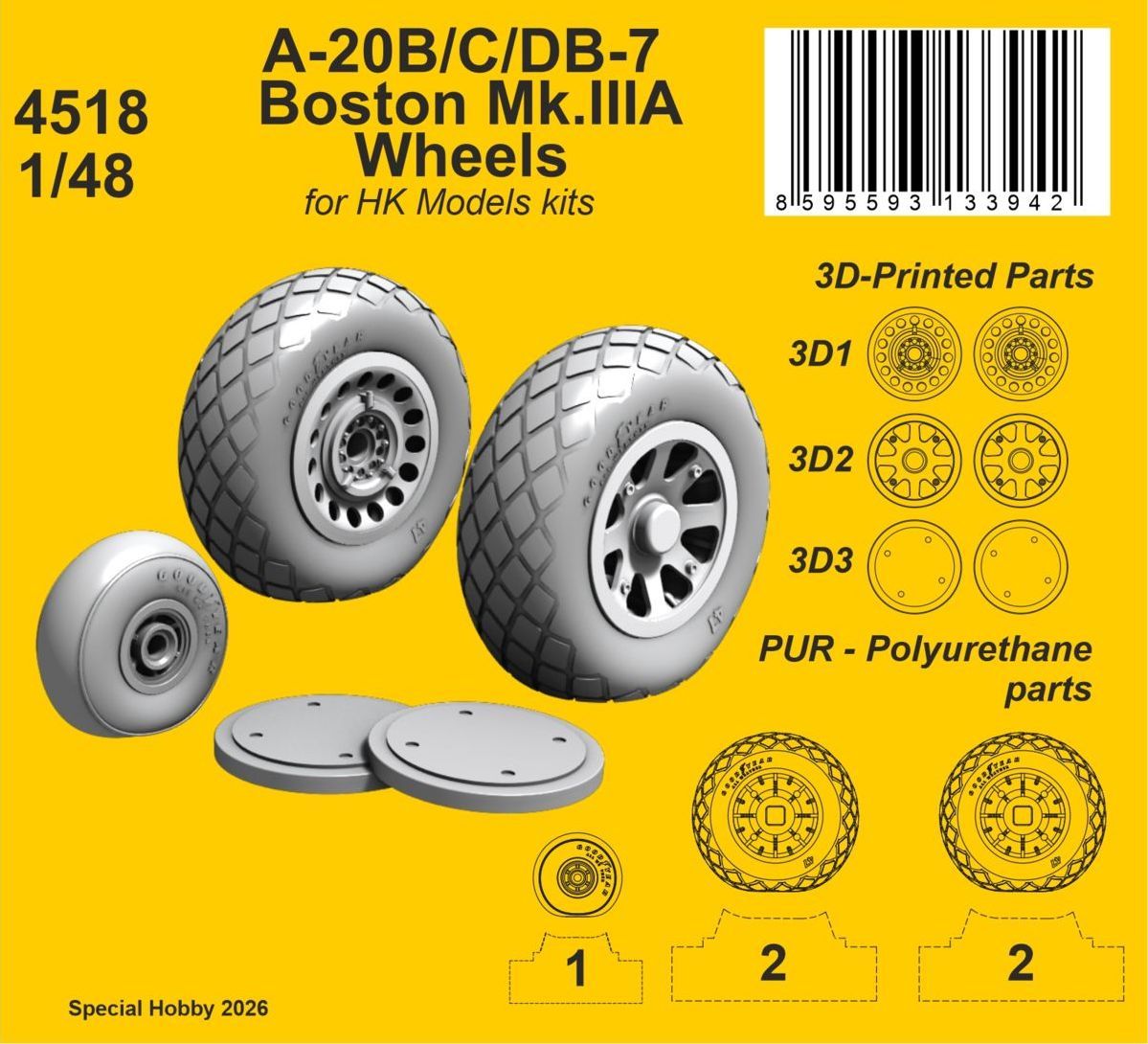1:48 A-20B/C/DB-7 Boston Mk.III Wheels for HK Models kits