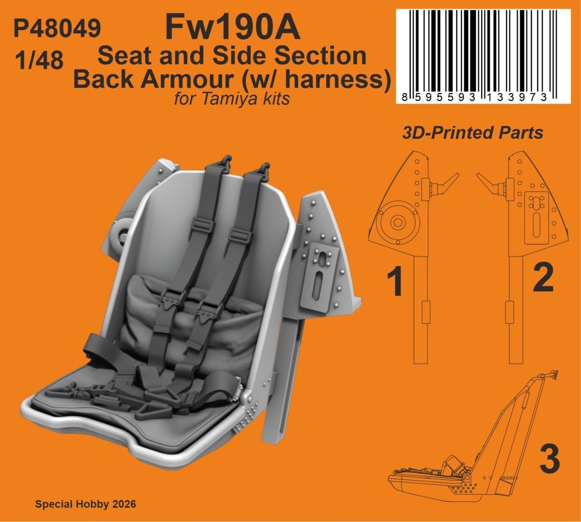 1:48 Fw190A Seat and Side Section Back Armour (w/ harness) for Tamiya kits