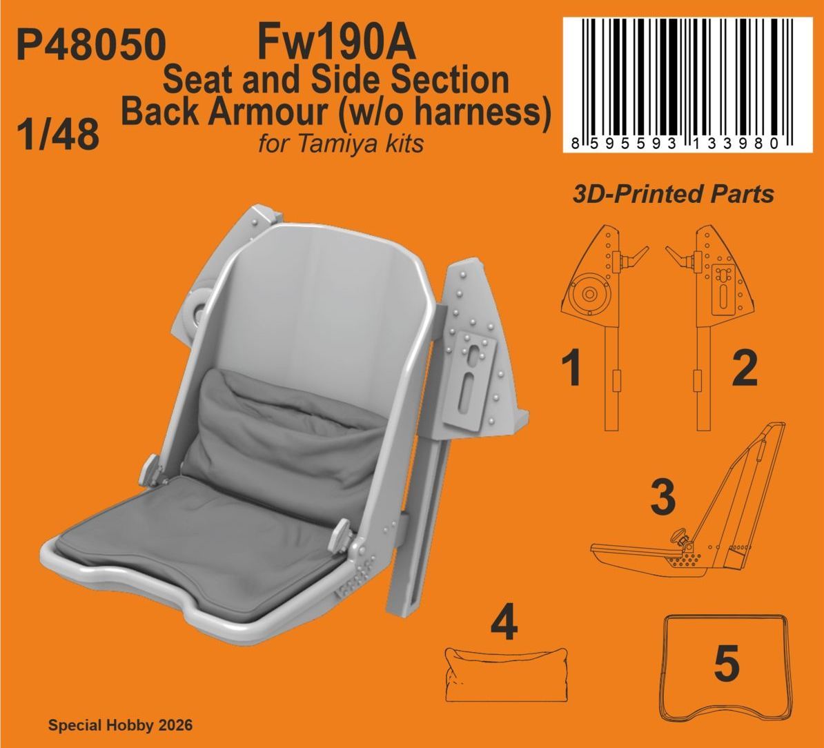1:48 Fw190A Seat and Side Section Back Armour (w/o harness) for Tamiya kits