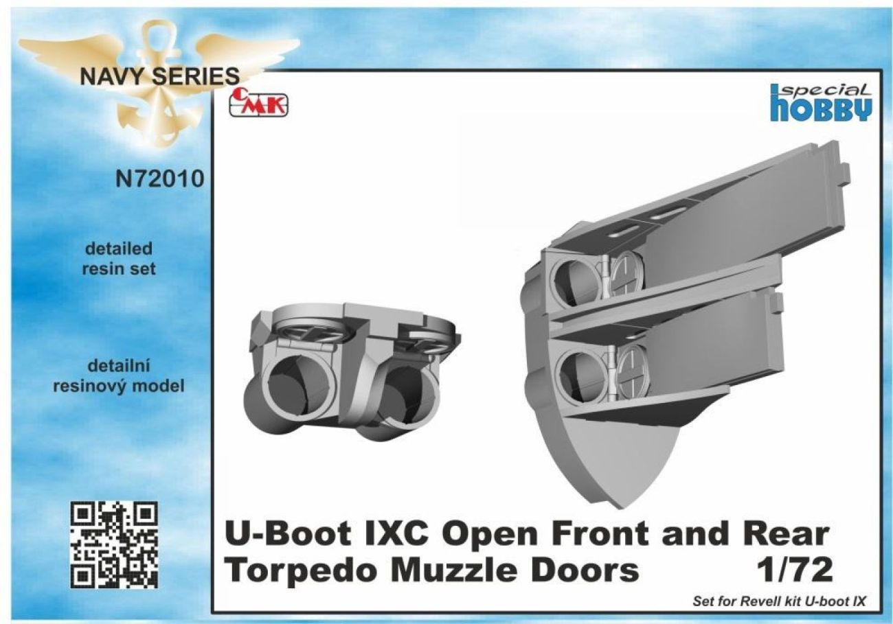 1:72 U-Boot IX Open Front and Rear Torpedo Muzzle Doors, for Revell kit