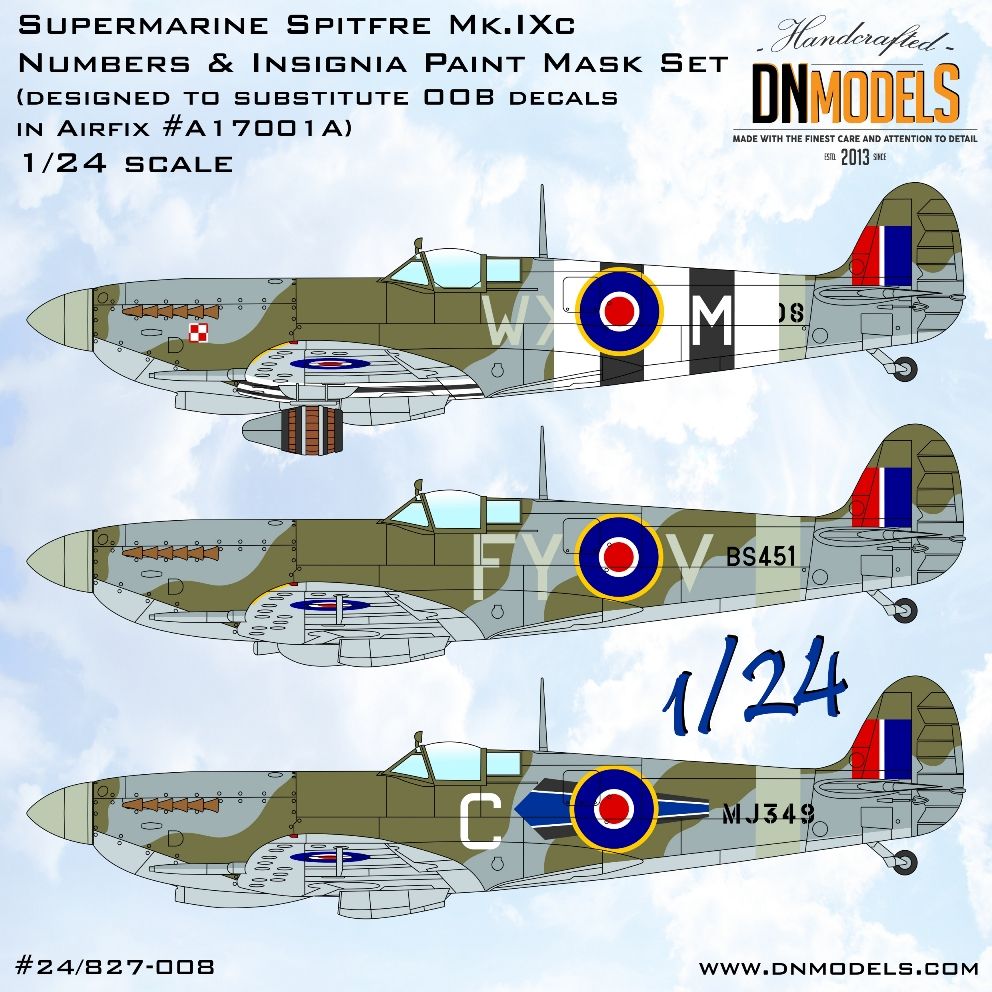 1:24 Beer Spitfire Mk.IXc Numbers & Insignia Paint Mask Set for Airfix #A17001A