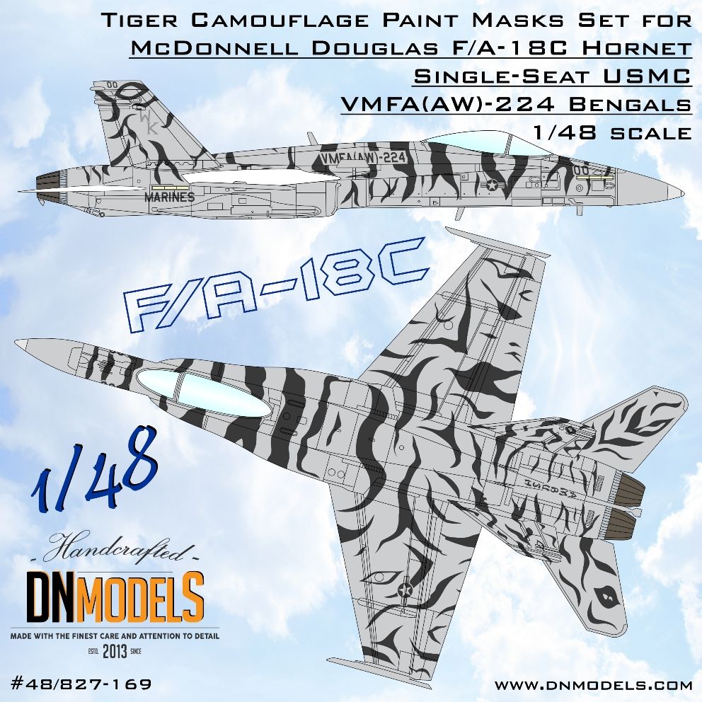 1:48 F/A-18C Tiger Camouflage Paint Mask set VMFA(AW)-224 Bengals