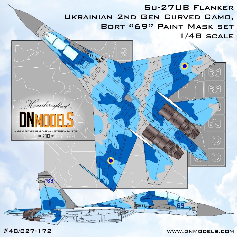 1:48 Su-27UB Ukrainian 2nd Gen Curved Camo Bort “69” Paint Mask set