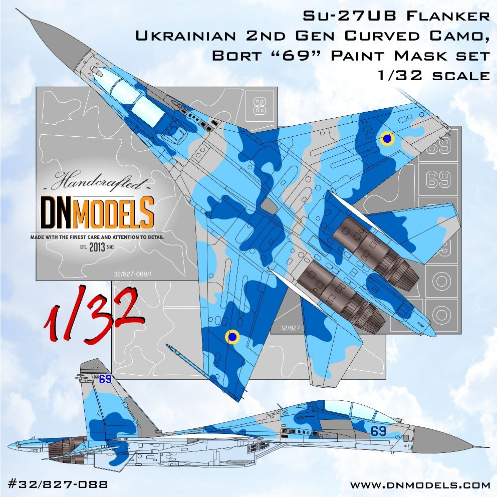 1:32 Su-27UB Ukrainian 2nd Gen Curved Camo Bort “69” Paint Mask set