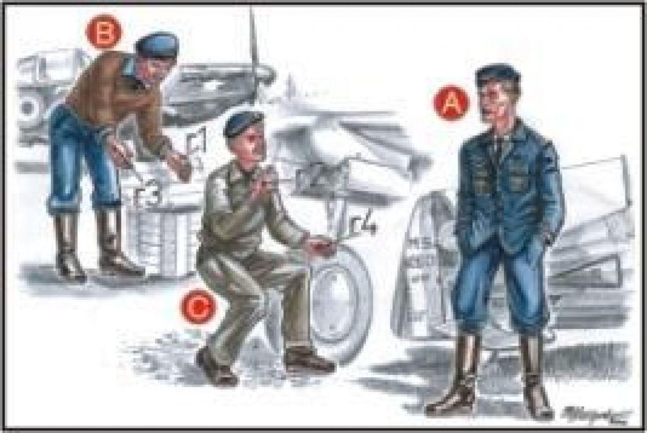 1:72 French Mechanics (2 fig.) And Pilot WW II