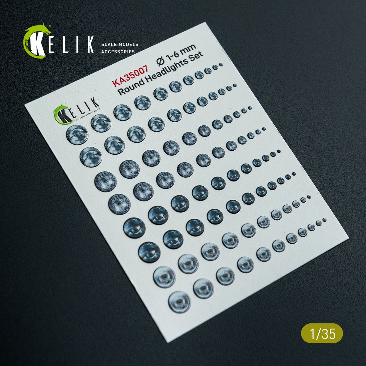 1:35 Round Headlights Set 1 mm - 6 mm - 3D-Decal for Models