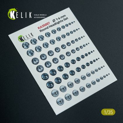 1:35 Round Headlights Set 1 mm - 6 mm - 3D-Decal for Models