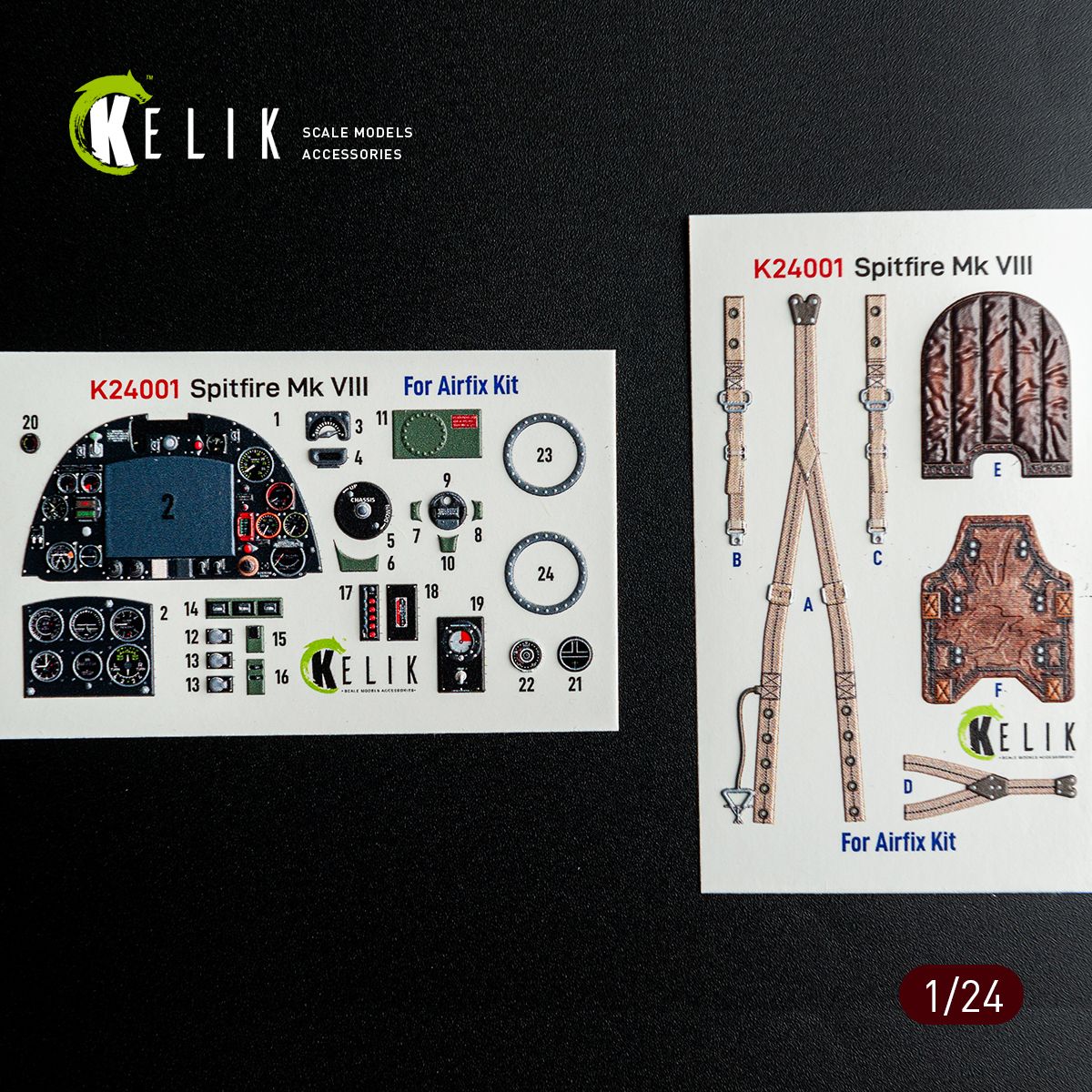 1:24 Supermarine Spitfire Mk VIII - Interior 3D-Decals (for Airfix Kits)