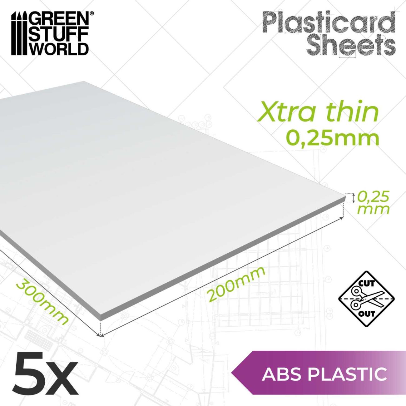 ABS Plasticard A4 - 0'25 mm COMBOx5 sheets