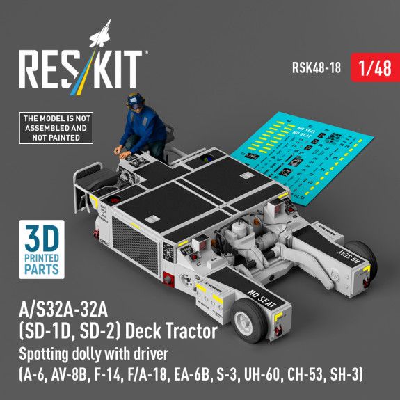 1:48 A/S32A-32A (SD-1D, SD-2) Deck Tractor Spotting dolly with driver (3D Printed model kit)