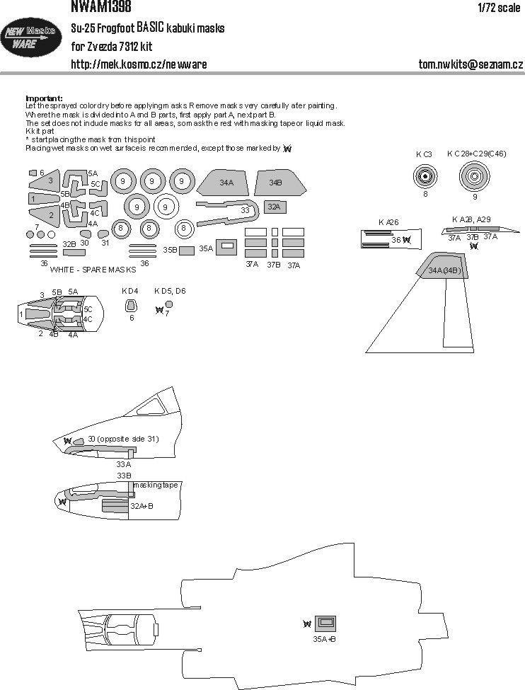 1:72 Sukhoi Su-25 Frogfoot - BASIC Kabuki Masks (for Zvezda 7312 Kit)