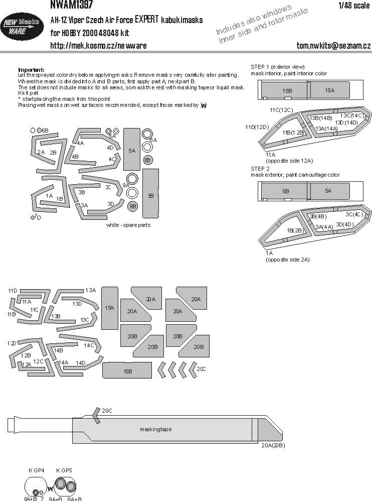 1:48 Bell AH-1 Z Viper (Czech Air Force) - EXPERT Kabuki Masks (for Hobby 2000 48048 Kits)