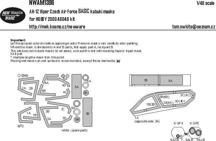 1:48 Bell AH-1 Z Viper (Czech Air Force) - BASIC Kabuki Masks (for Hobby 2000 48048 Kits)