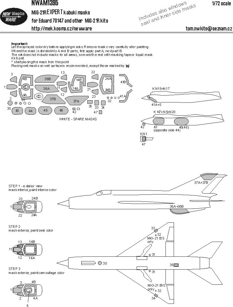 1:72 MiG-21 R - EXPERT Kabuki Masks (for Eduard 70147 Kit)