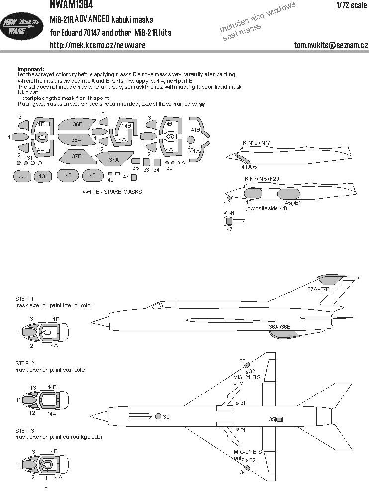 1:72 MiG-21 R - ADVANCED Kabuki Masks (for Eduard 70147 Kit)