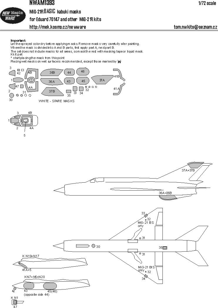 1:72 MiG-21 R - BASIC Kabuki Masks (for Eduard 70147 Kit)