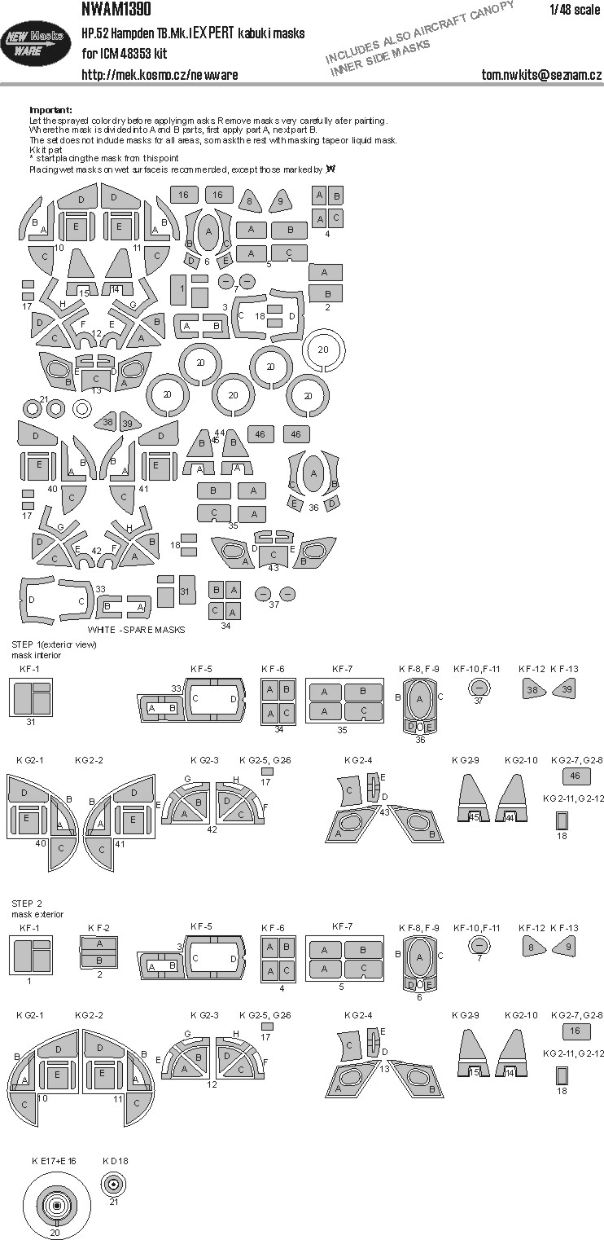 1:48 Handley Page HP.52 Hampden TB.Mk.I - EXPERT Kabuki Masks (for ICM 48353 Kit)