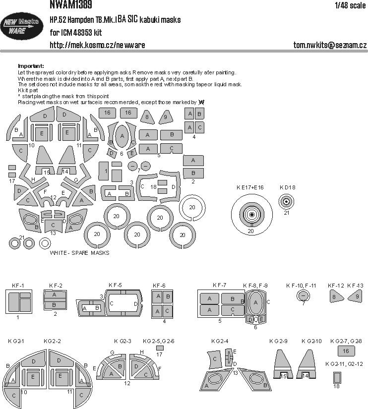 1:48 Handley Page HP.52 Hampden TB.Mk.I - BASIC Kabuki Masks (for ICM 48353 Kit)