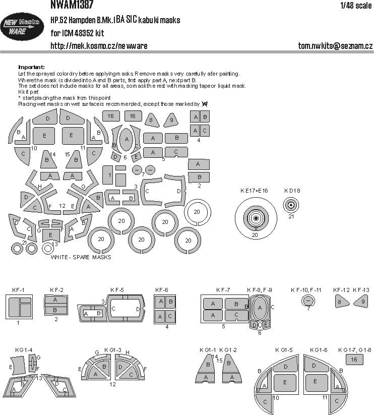 1:48 Handley Page HP.52 Hampden TB.Mk.I - BASIC Kabuki Masks (for ICM 48352 Kit)