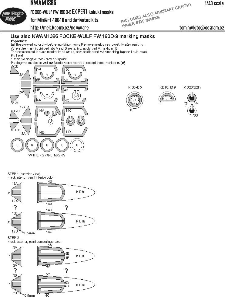 1:48 Focke Wulf Fw-190 D-9 - EXPERT Kabuki Masks (for MiniArt 48040 Kit)