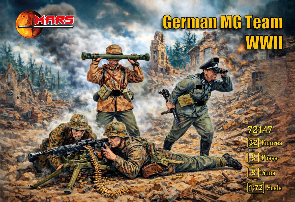 1:72 German WWII MG Team (32 Figures in 8 Poses and 8 Guns)