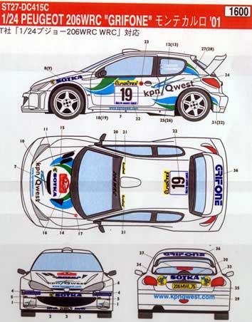 1:24 Peugeot 206 WRC Grifone MC 2001 Decals Set