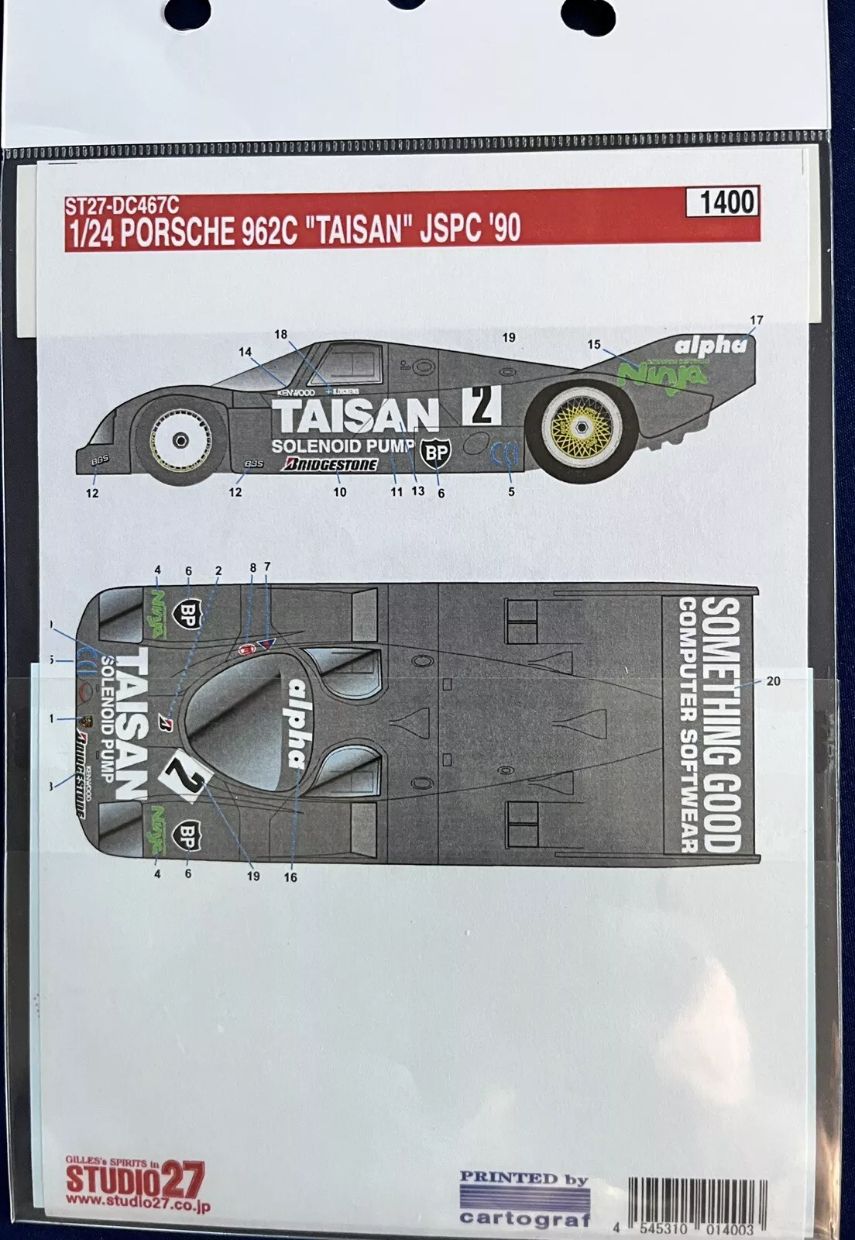 1:24 Porsche 962 C - Taisan JSPC 1990 Decals Set