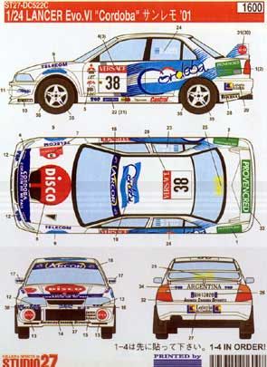 1:24 Mitsubishi Lancer Evo VI - Cordoba 2001 Decals Set