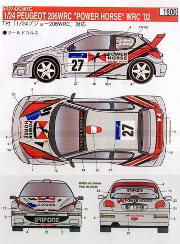1:24 Peugeot 206 WRC - Power Horse 2002 Decals Set