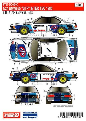 1:24 BMW 635CSI STP Inter Tec 1985 Decals Set