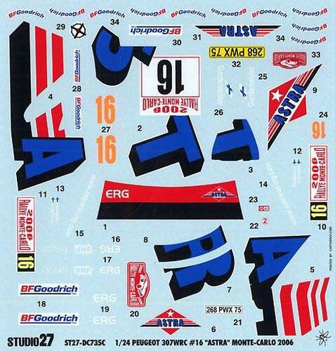 1:24 Peugeot 307 WRC - Astra Monte Carlo 2006 Decals Set