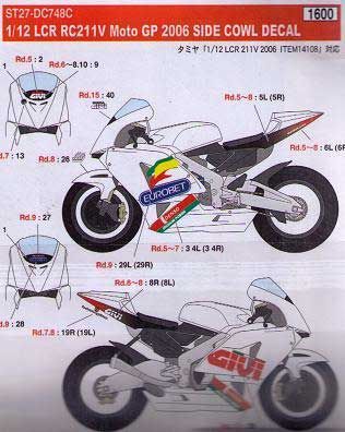 1:12 Honda RC211V Moto GP 2006 - Side Cowl Decals Set