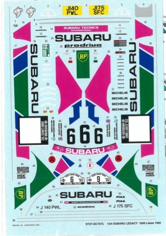 1:24 Subaru Legacy - 1000 Lakes Rally 1992 Decals Set
