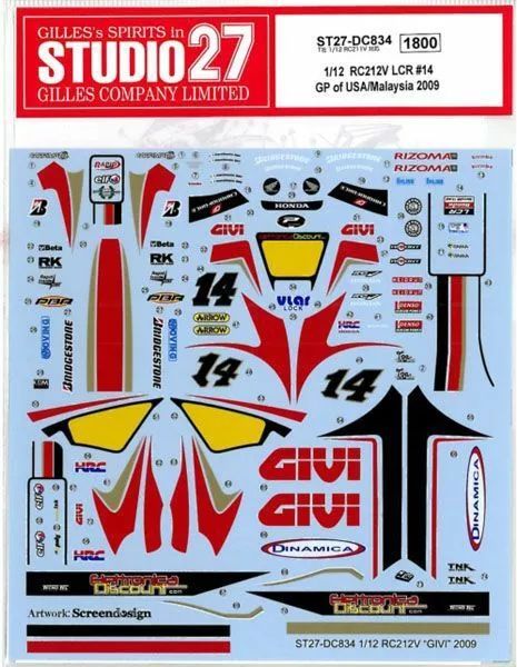 1:12 Honda RC212V - GP of USA and Malaysia 2009 Decals Set (for Tamiya Kits)
