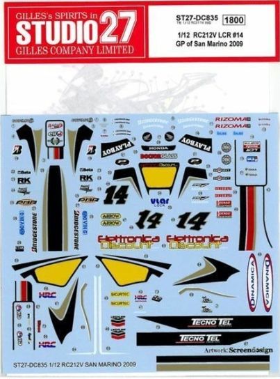 1:12 Honda RC212V - GP of San Marino 2009 Decals Set (for Tamiya Kits)