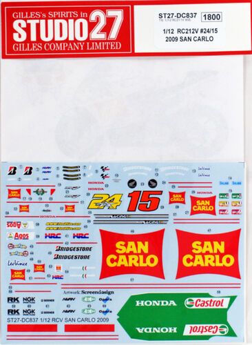 1:12 Honda RC212V - San Carlo 2009 Decals Set (for Tamiya Kits)