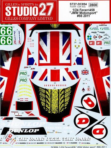 1:24 Ferrari 458 - JMW Motorsport 2011 Decals Set (for Fujimi Kits)