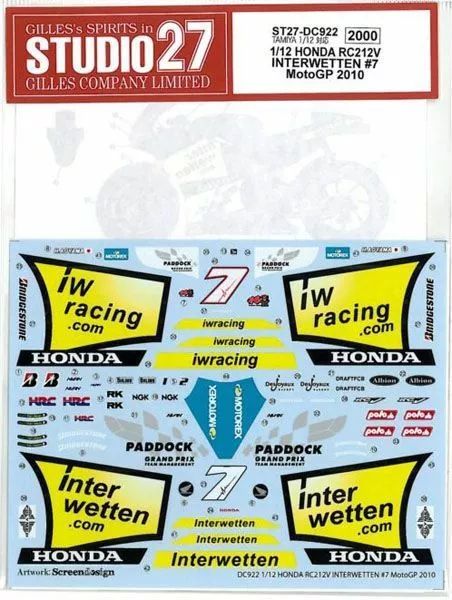 1:12 Honda RC212V - Interwetten Moto GP 2010 Decals Set (for Tamiya Kits)