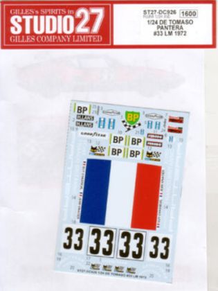 1:24 De Tomaso Pantera - LM 1972 No.33 Decals Set (for Fujimi Kits)