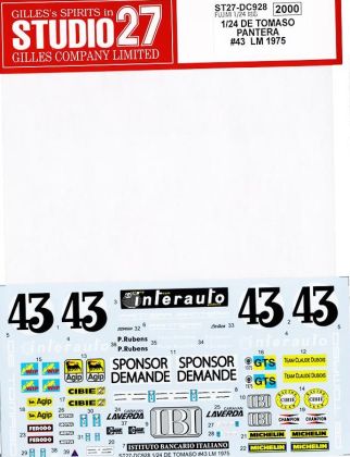 1:24 De Tomaso Pantera - Le Mans 1975 No.43 Decals Set (for Fujimi Kits)
